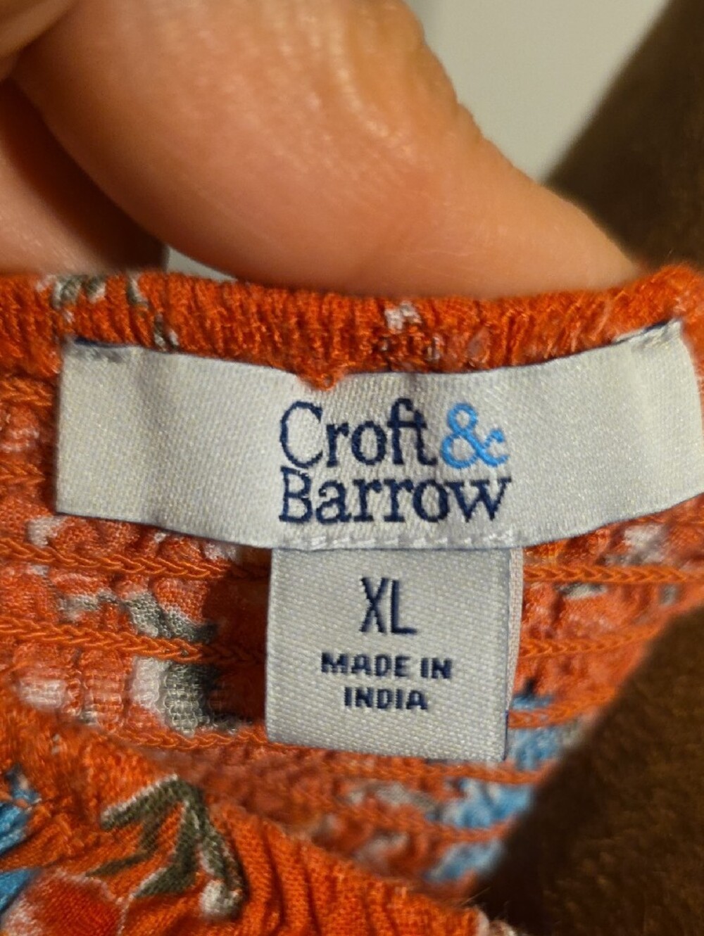 Croft & Barrow Orange Floral Peasant Blouse Smocked Neckline Size XL - Picture 2 of 8